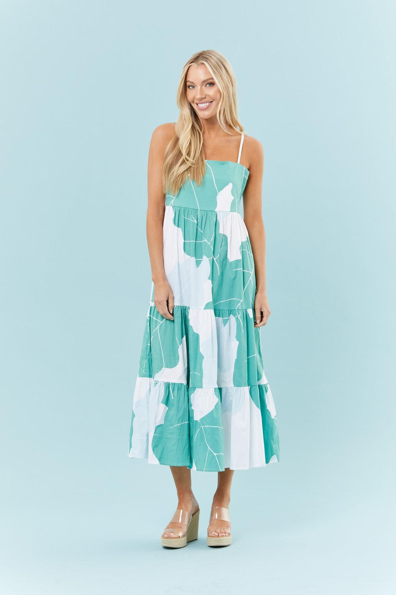 May Dress in Teal Palms