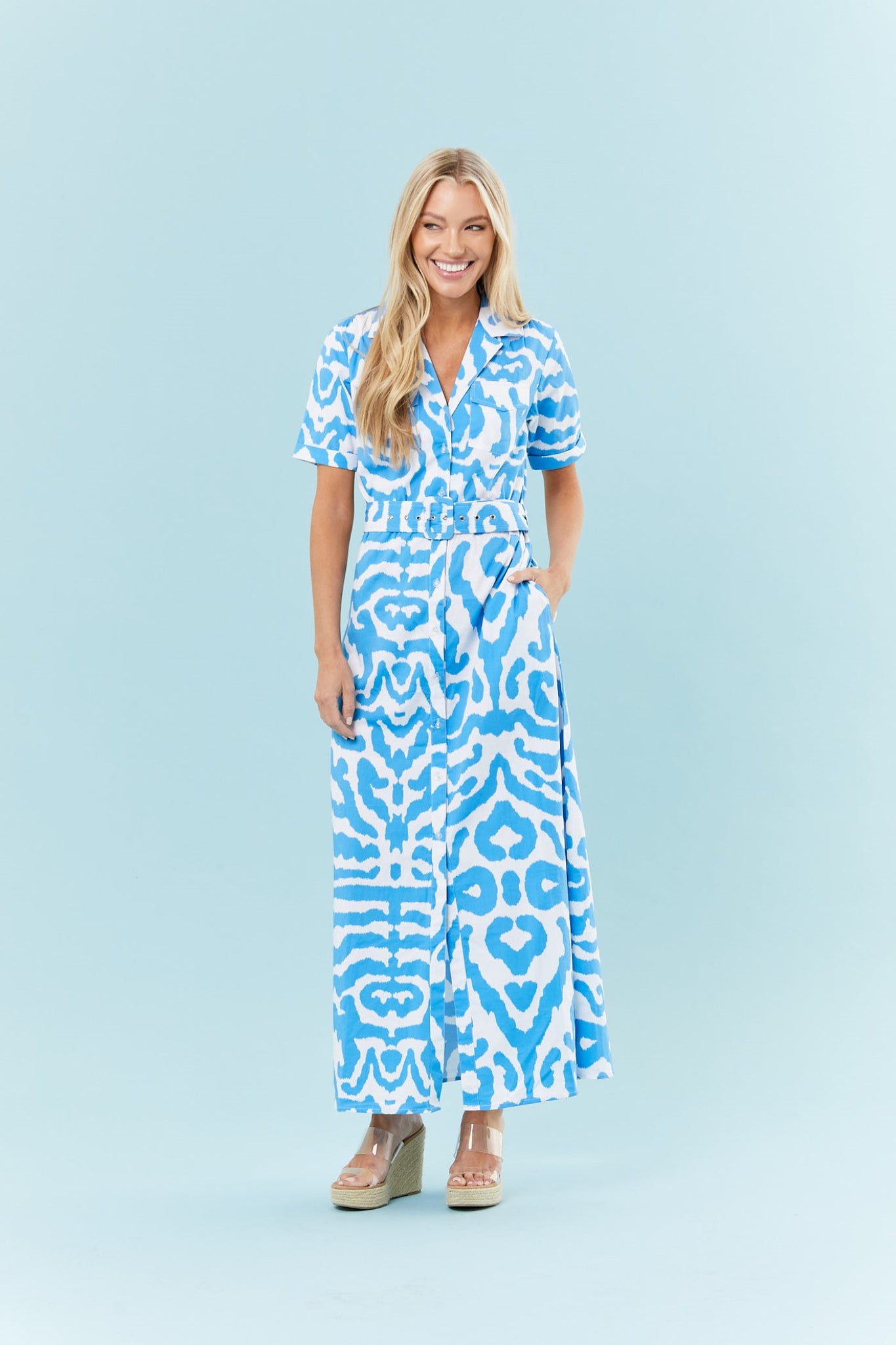 Haskell Dress in Sky Blue Tiger