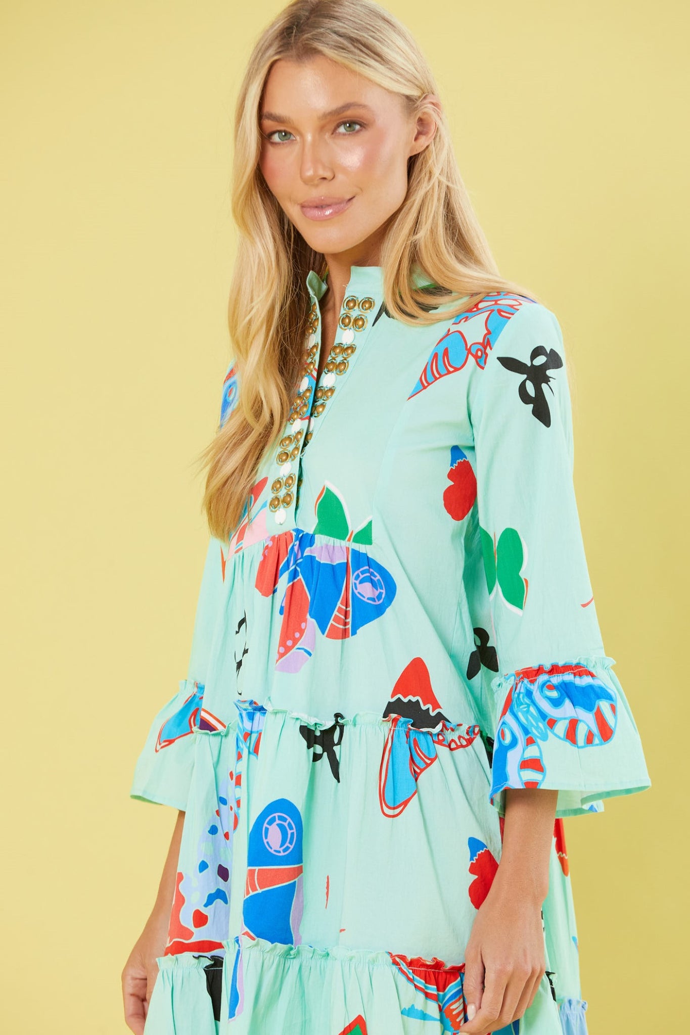 Caty Dress in Aqua Butterflies