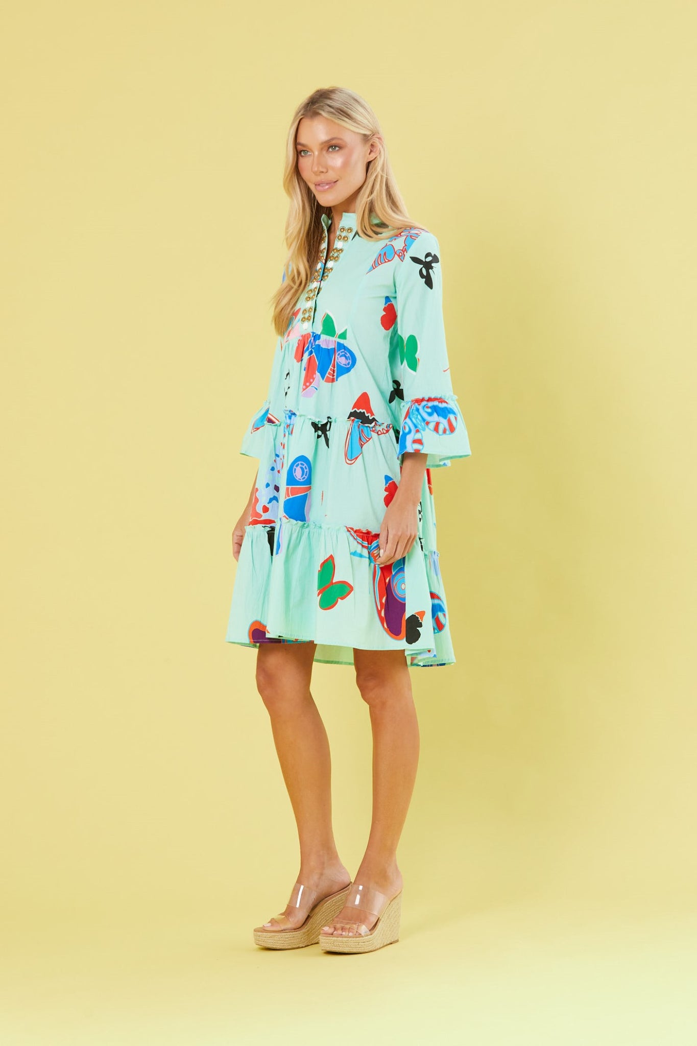 Caty Dress in Aqua Butterflies