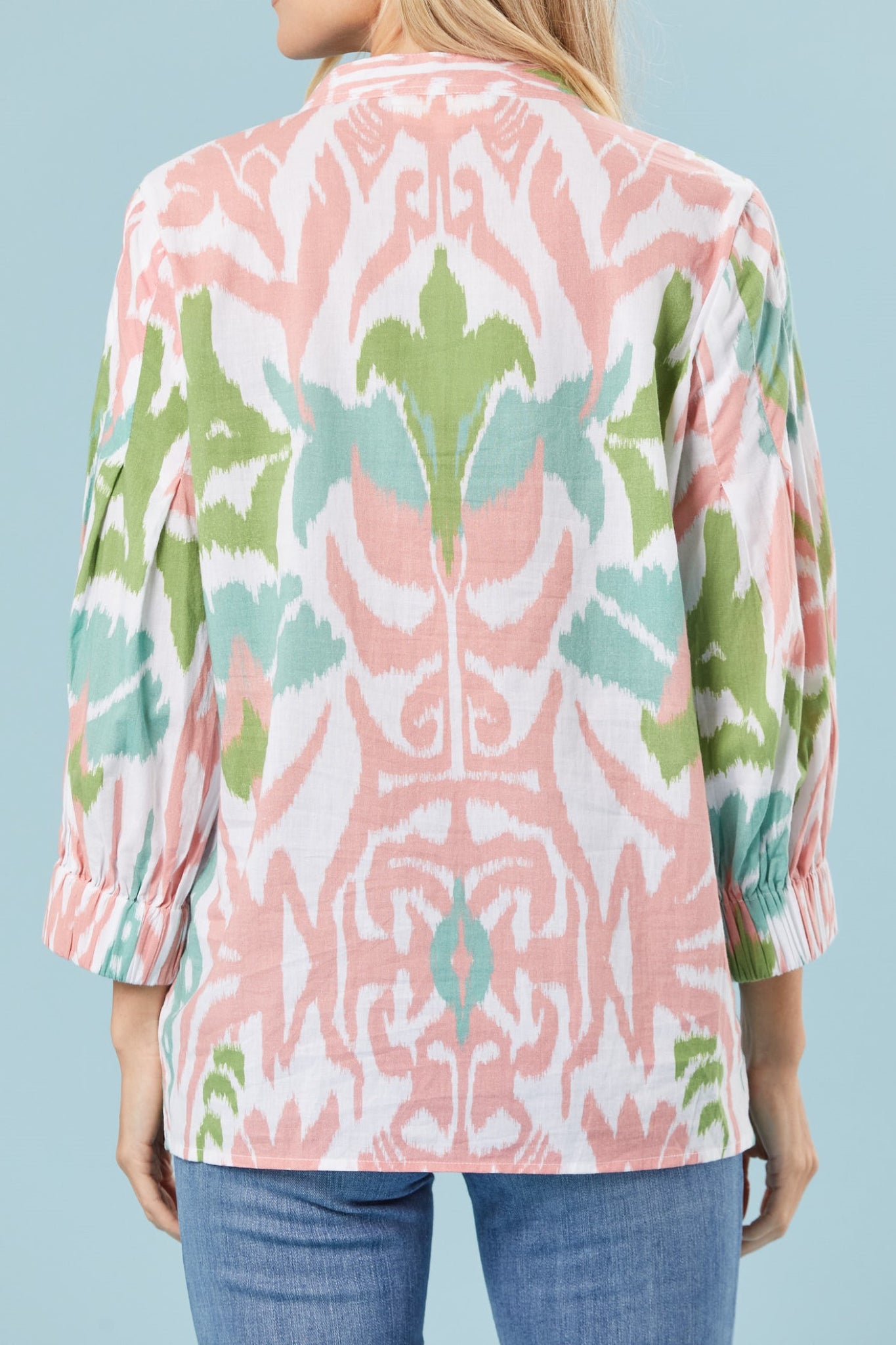 Olive Tunic in Tulip Ikat Pink + Green + Teal
