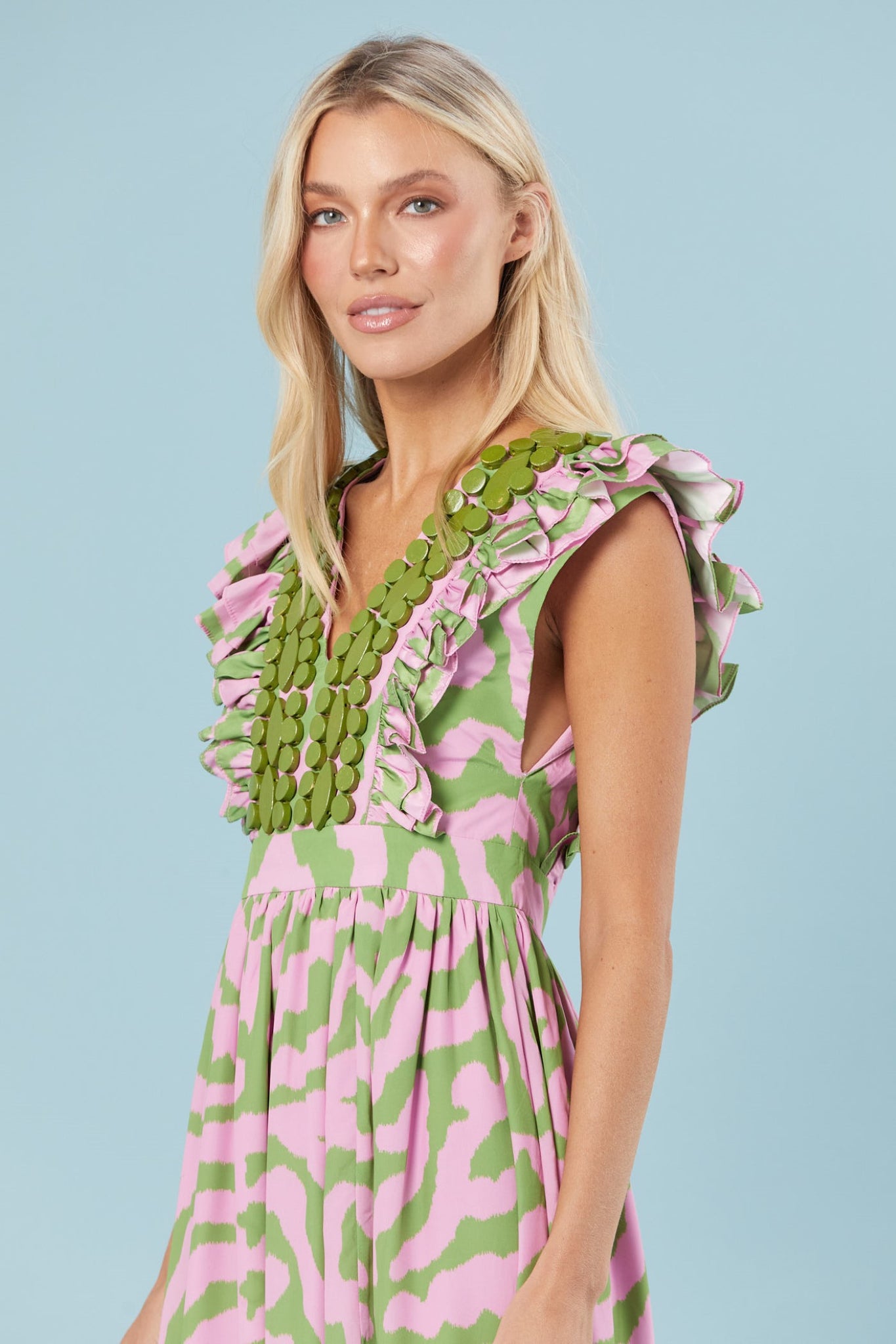 Stacey Dress in Green + Pink Tiger