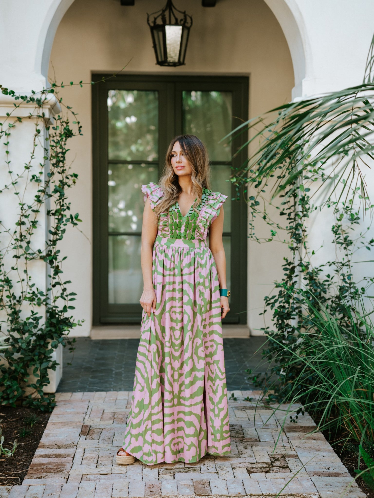 Stacey Dress in Green + Pink Tiger